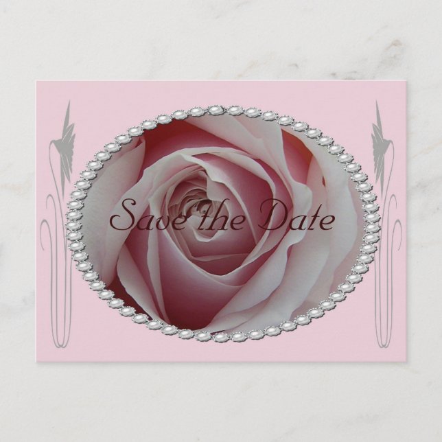 Rosa und Perlen Save the Date Design Ankündigungspostkarte (Vorderseite)