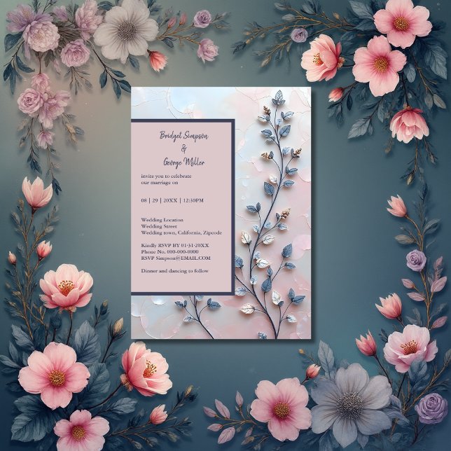 Rosa- und Perltonröhre botanische Branch-Hochzeit Einladung (Von Creator hochgeladen)