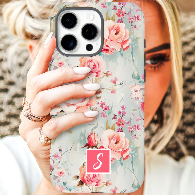 Rosa und Pfirsich Aquarell Blumenmonogramm Case-Mate iPhone Hülle (Von Creator hochgeladen)