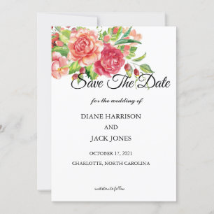 Rosa und Pfirsich Blumen Hochzeit Rettet das Datum Einladung