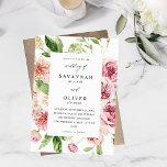 Rosa und Pfirsichblumen & Grüne Einladung zur Hoch<br><div class="desc">Holen Sie Ihre Gäste in die Stimmung für Ihre Hochzeit mit Ihrem Pink & Peach Floral & Greenery Floral Wedding Einladung.</div>