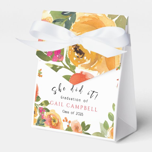 Rosa und pfirsiche Aquarellblumen Geschenkschachtel (Vorderseite)