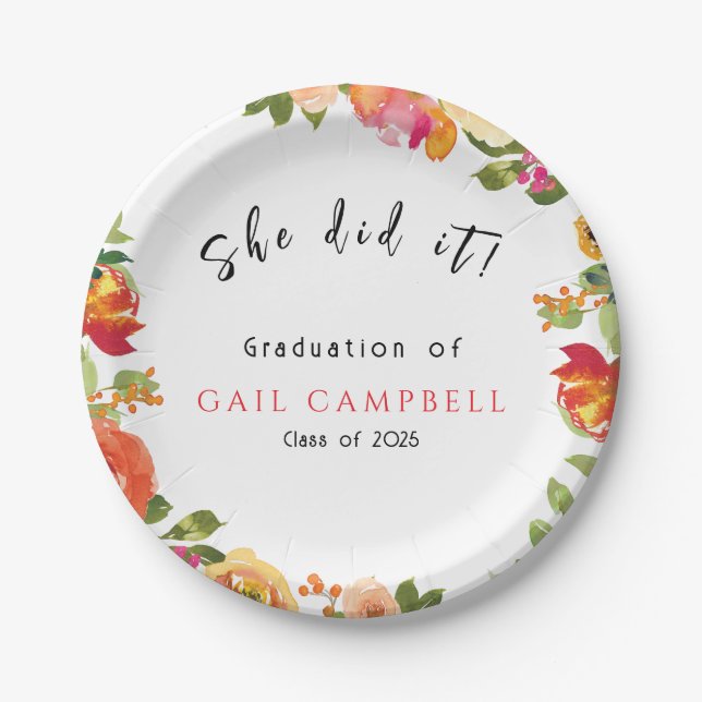 Rosa und pfirsiche Aquarellblumen Pappteller (Vorderseite)