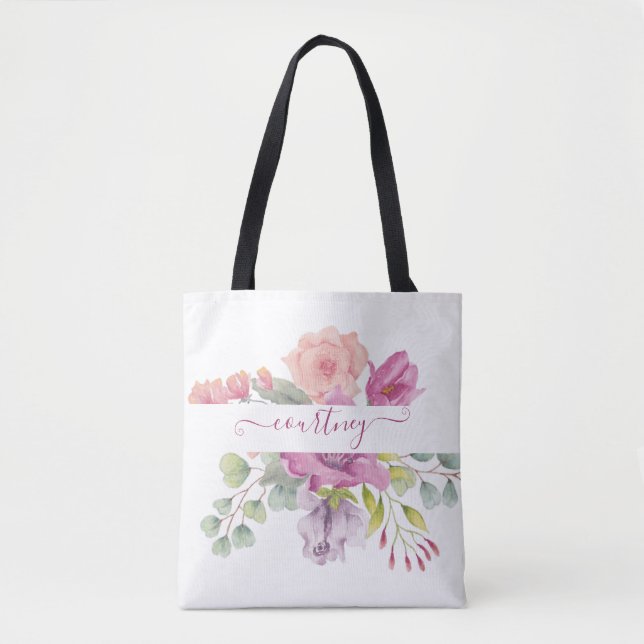 Rosa und pfirsiche Aquarellblumen personalisiert (Vorderseite)