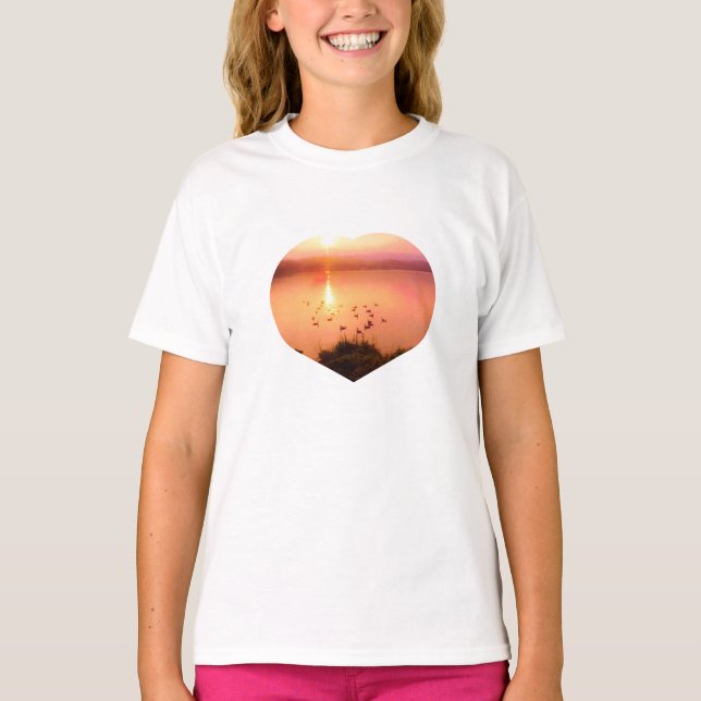 Rosa und pfirsichfarbene Seeufer - Sonnenuntergang T-Shirt (Vorderseite)