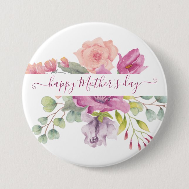 Rosa und pfirsichfarbene Wasserfarbe florale perso Button (Vorderseite)