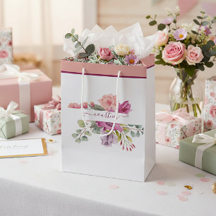 Rosa und pfirsichfarbene Wasserfarbe florale perso Mittlere Geschenktüte