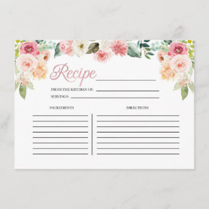 Rosa und pfirsichfarbenes Brautparty Rezeptkarte Begleitkarte