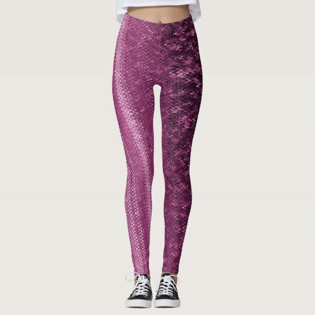 Rosa-und Pflaumen-Stickerei-strukturierte Leggings (Vorderseite)