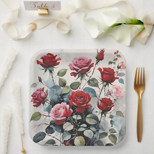 Rosa und rosa, leafy, lange Steppe Pappteller (Hochzeit)