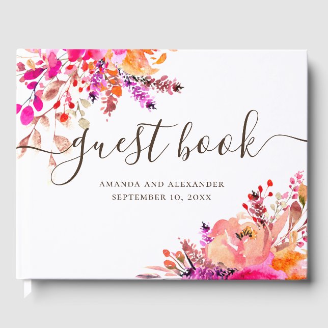 Rosa und rosa Wasserfarben Herbst Hochzeitszitate Gästebuch (Vorderseite)