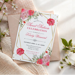 Rosa und rosafarbene Sommerblumen Goldrahmen Sweet Einladung