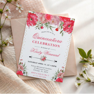 Rosa und rosafarbene Sommerblumen Quinceanera Einladung