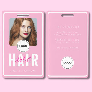 Rosa und rosafarbenes Salon-Friseur-Foto-ID-Abzeic Ausweis