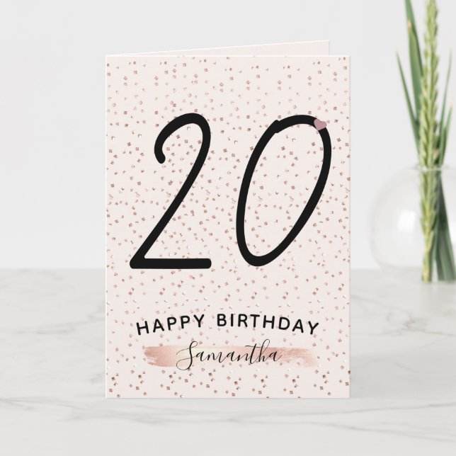 Rosa und Rose Gold 20 Geburtstag Karte (Vorderseite)