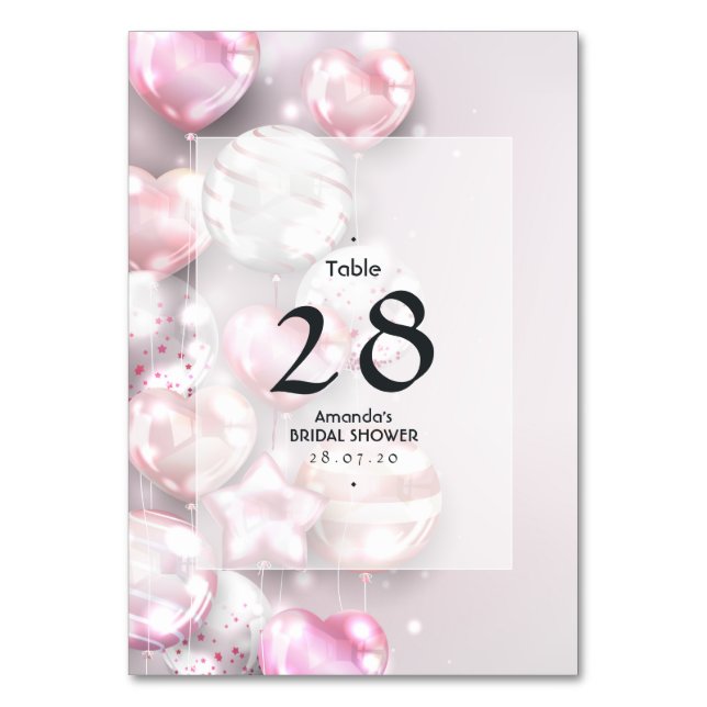 Rosa und Rose Gold Balloons Tischnummer (Vorderseite)