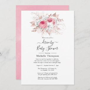 Rosa und Rose Gold Floral Drive by Dusche Einladung