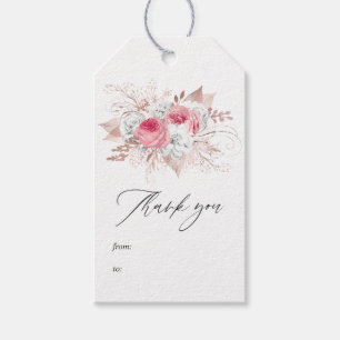Rosa und Rose Gold Floral und Spitzen-Brautparty Geschenkanhänger