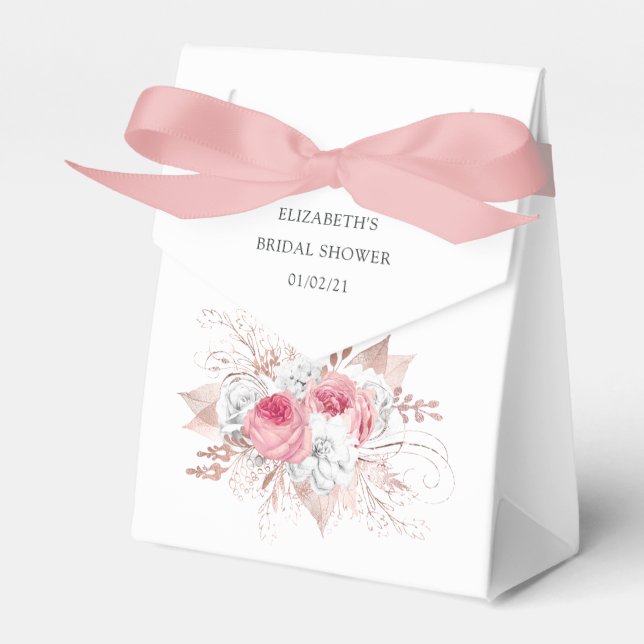 Rosa und Rose Gold Floral und Spitzen-Brautparty Geschenkschachtel (Vorderseite)