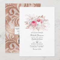 Rosa und Rose Gold Floral und Spitzen QR Code Hoch