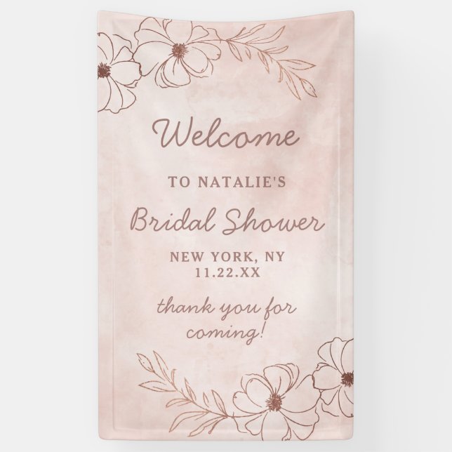 Rosa und Rose Gold Foil Brautparty Willkommen Banner (Vertikal)