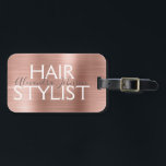 Rosa und Rose Gold gebürstete Stylist Gepäckanhänger<br><div class="desc">Rosa & Rose Gold gebürstetes Metallhaar Stylist Schönheitspflege Namensschild für einen Salon. Der Name und der Beruf oder die Firma können geändert werden,  um für jede Art von Unternehmen verwendet zu werden. Bitte kontaktieren Sie den Designer,  um weitere passende Artikel zu erhalten.</div>