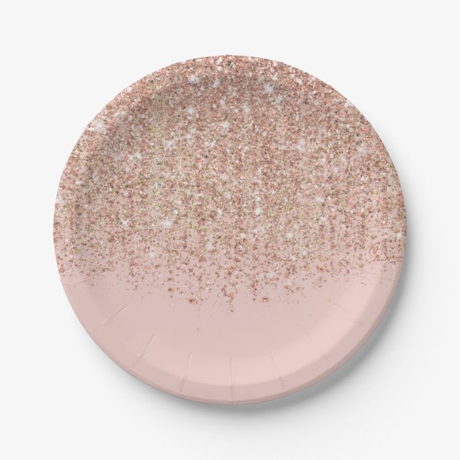 Rosa und Rose Gold Glitzer Glam Party Pappteller (Vorderseite)
