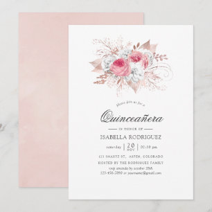 Rosa und Rose Gold Quinceñera Einladung