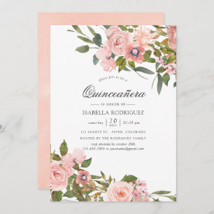 Rosa und Rose Gold Rose Quinceñera Einladung