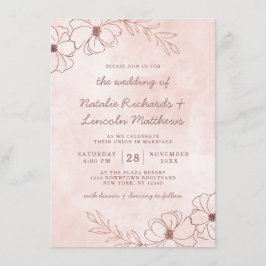 Rosa und Rose Goldene Foil Rustikale Hochzeit Einladung