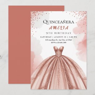 Rosa und Rose Goldene Prinzessin zum Geburtstag Einladung