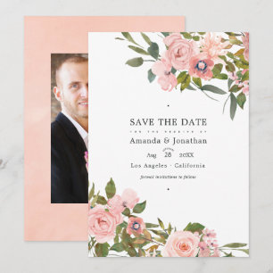 Rosa- und Roségold-Blumen-Hochzeitsfoto Save The Date