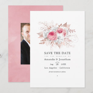 Rosa und Roségold Blumenhochzeit Save The Date