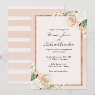 Rosa und Roségold Florale Elegante Hochzeit Einladung