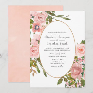 Rosa und Roségold Florale Hochzeit Einladung