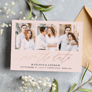 Rosa und Roségold Schrift 3 Foto Save The Date Folieneinladung