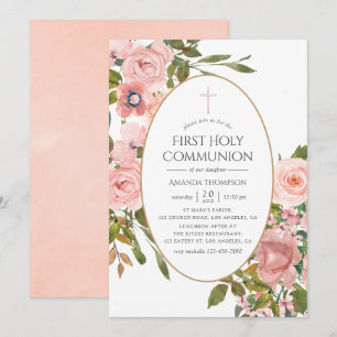 Rosa und Roségold zur Erstkommunion Einladung
