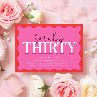Rosa und Rot 30. Geburtstag Party Einladung