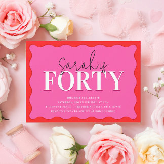 Rosa und Rot 40. Geburtstagsfeier Party Einladung