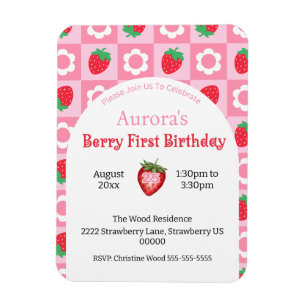 Rosa und Rot Berry Einladung zum Geburtstag Magnet