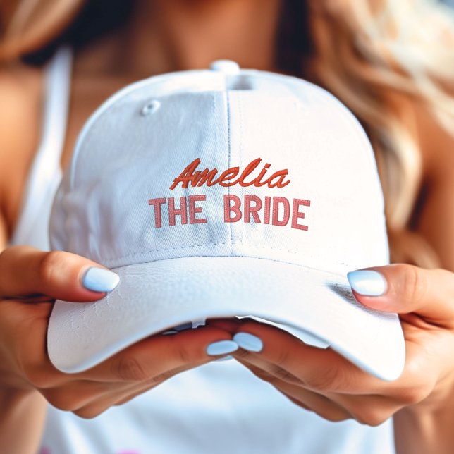 Rosa und Rot Das Brautparty der Braut Personalisie Bestickte Baseballkappe (Pink and Red The Bride Bridal Party Personalized Embroidered Baseball Cap)