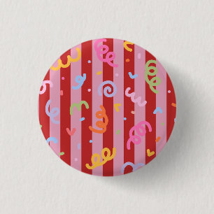 Rosa und rot gestreift, mit Konfettidesign Button