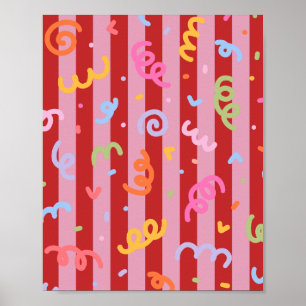 Rosa und rot gestreift, mit Konfettidesign Poster