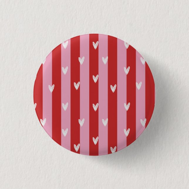 Rosa und rot, Herz gestreift Button (Vorderseite)
