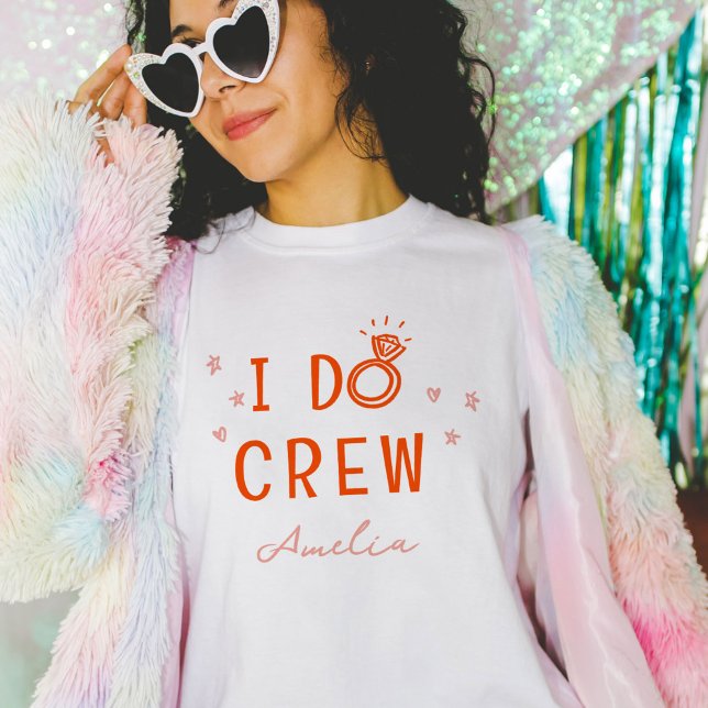 Rosa und Rot Ich mache Crew Sketch Junggeselinnen- T-Shirt (Pink and red I Do Crew hand drawn diamond ring bachelorette party personalized  t-shirt.)
