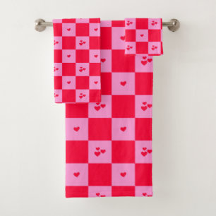 Rosa und rot im Herzen Badhandtuch Set