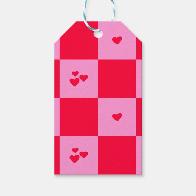 Rosa und rot im Herzen Geschenkanhänger (Vorderseite)