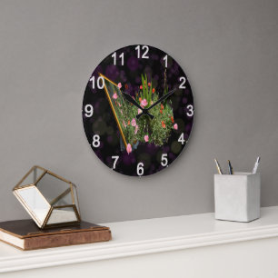 Rosa und Rot-Mohnblume Große Wanduhr