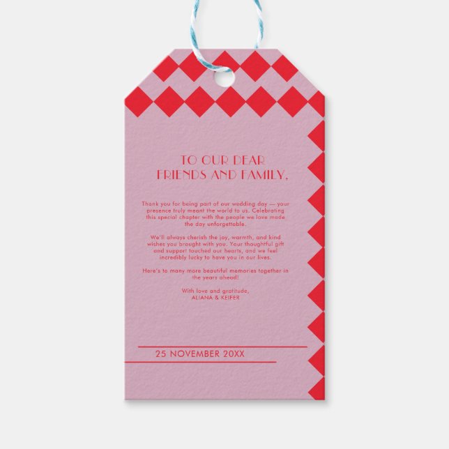 Rosa und Rot Retro Fett Liebe & Dank Hochzeit Geschenkanhänger (Vorderseite)