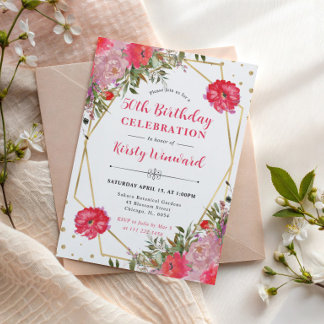 Rosa und rot Sommer Blume 50. Geburtstag Einladung